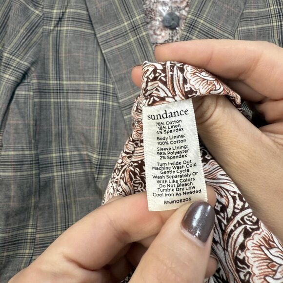 Sundance Blazer Womens Large Gray Glen Plaid Linen Cotton Blend 1 Button Jacket - Picture 5 of 11